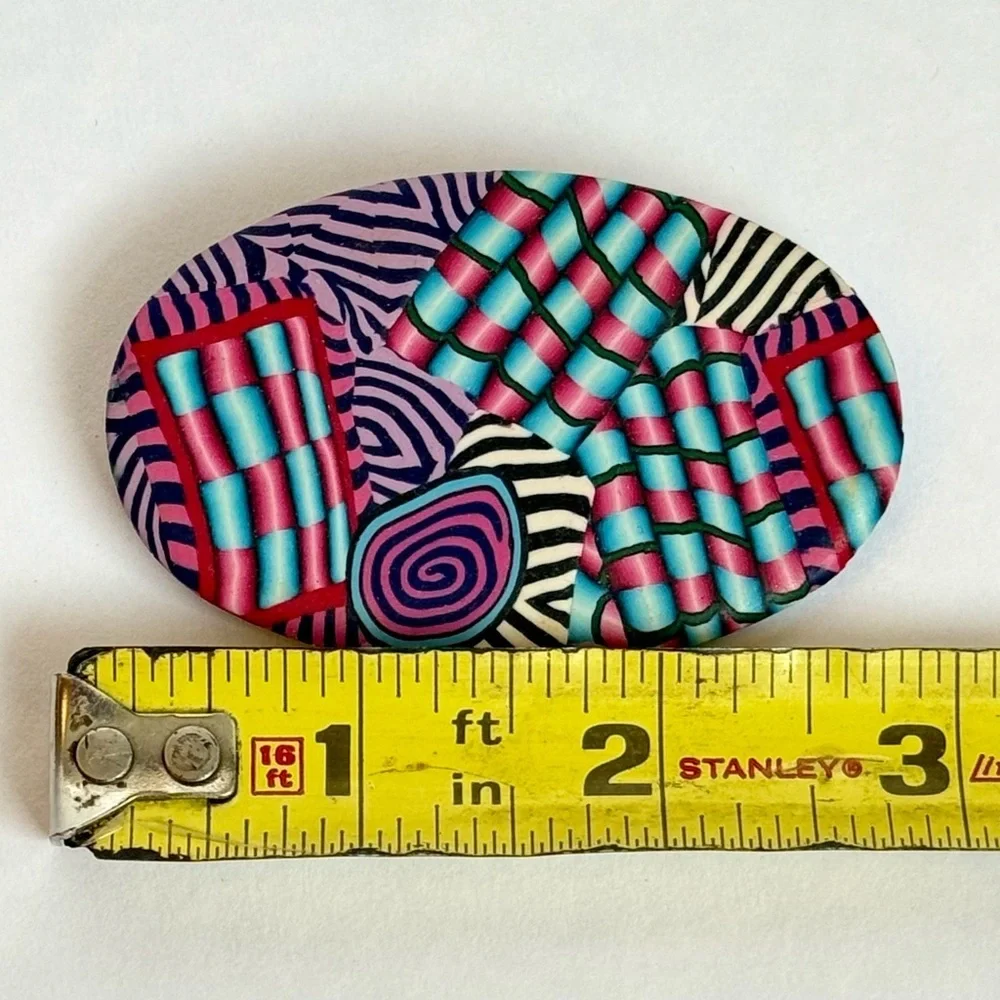 Bold Vintage 80s Abstract Polymer Clay Statement Brooch Pin